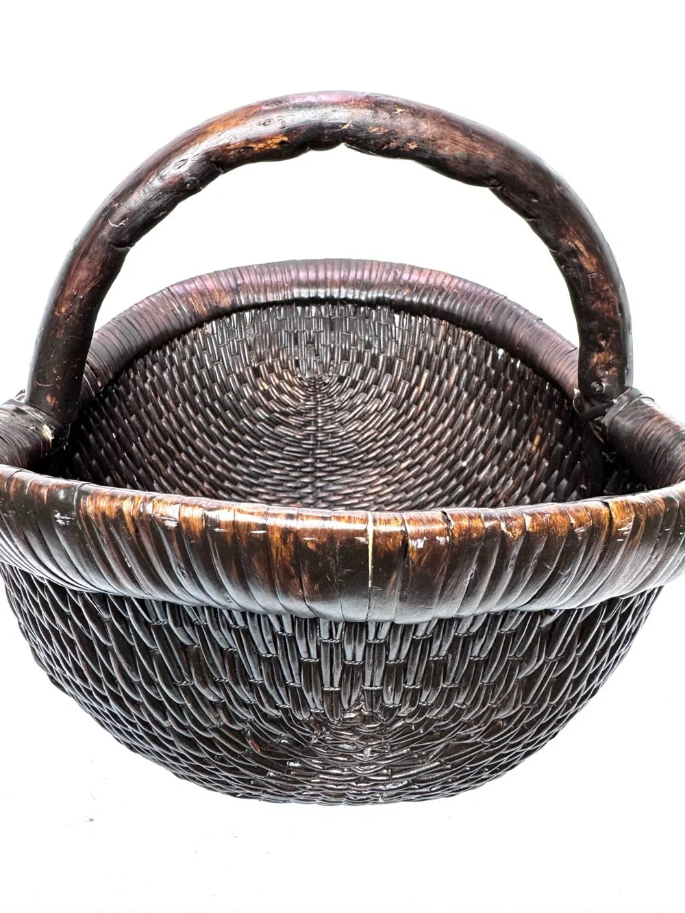 Vintage-Inspired Wicker Basket Brown Willow Large Handwoven One Handle